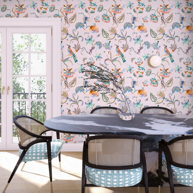Bee Eater Wallpaper – Dusty Pink & Persimmon | Sarah Gordon Designer WP