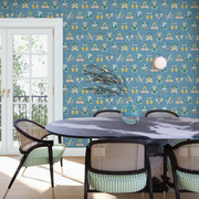 Curio Cameo Wallpaper – French Blue & Yellow | Sarah Gordon Designer WP