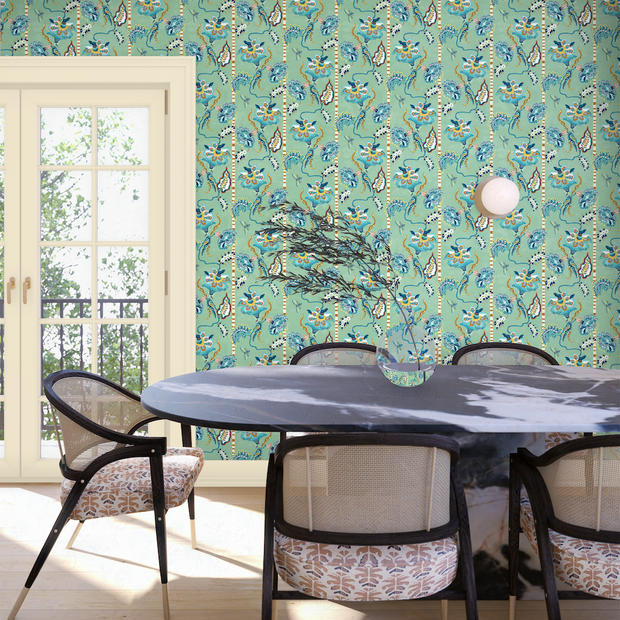 Curious Flora Wallpaper – Jade & French Blue | Sarah Gordon Designer WP