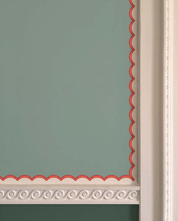 A wallpaper border with scalloped trim in a room, primarily in shades of pink and red - Brown - Scalloped Wallpaper Border - Non Woven, 5cm Trim Width | Supply Showroom