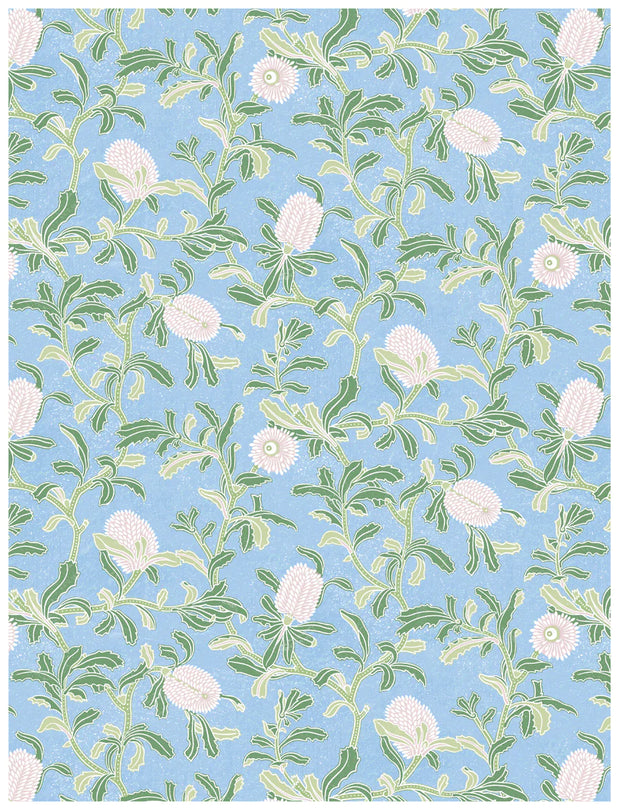 Silver Banksia Wallpaper – Blue | Modern Botanical Wall Covering