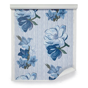 Slate Blue Steel Magnolia Wallpaper – Oversized Floral Yard Wallpaper