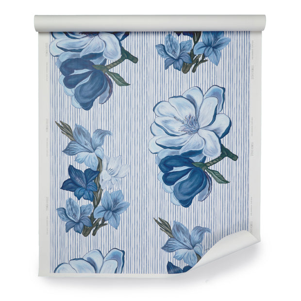 Slate Blue Steel Magnolia Wallpaper – Oversized Floral Yard Wallpaper