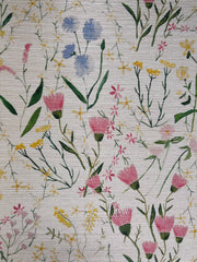 Pink Yellow Grasscloth Wallpaper – Spring Wildflower | Handcrafted Natural Wallcovering
