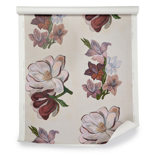 Muted Steel Magnolia Wallpaper – Oversized Floral Yard Wallpaper