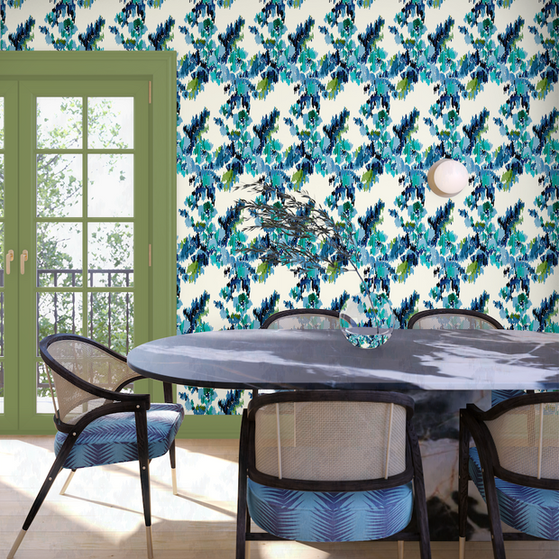 Sky & Navy Wallpaper – Moire Collection | Double Roll