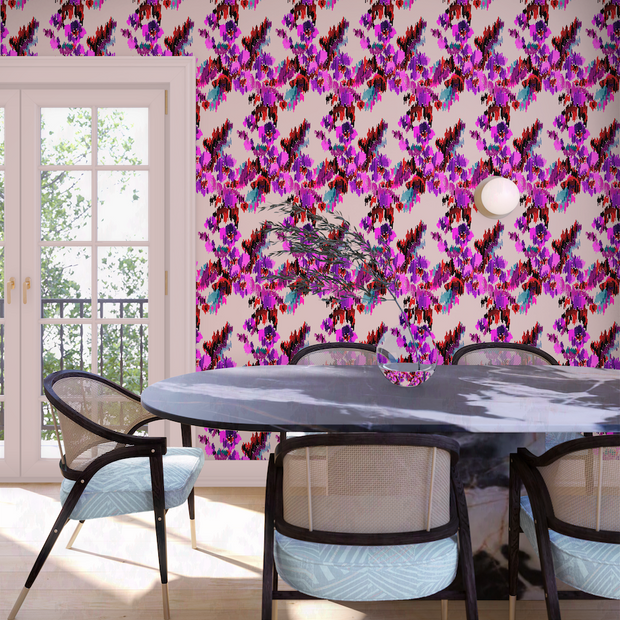 Fuchsia & Flame Moire Wallpaper – Non-Woven Straight Match | Double Roll
