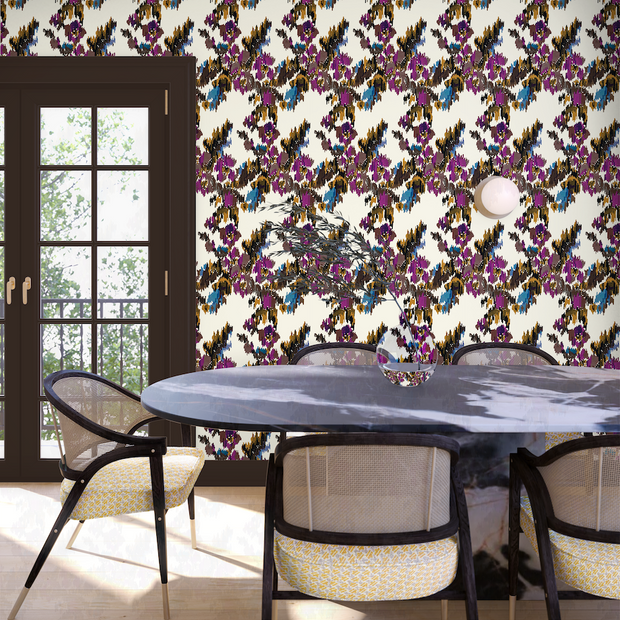 Moire Wallpaper in Magenta & Cocoa – Elegant Non-Woven Design