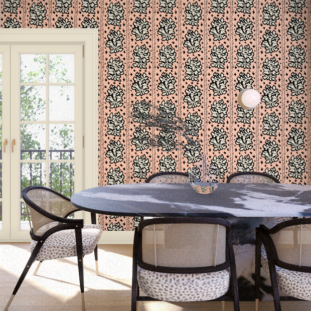 Apricot & Black Tussie Mussie Wallpaper – Double Roll | Floral Half Drop