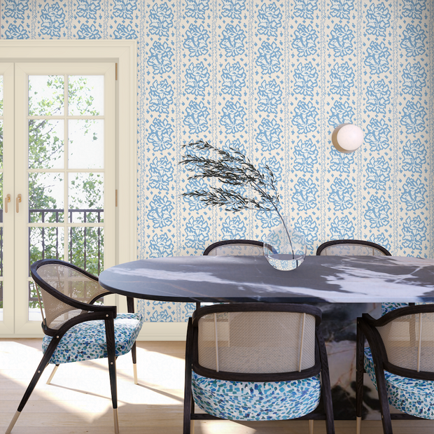 Blue Tussie Mussie Wallpaper – Double Roll | Floral Half Drop
