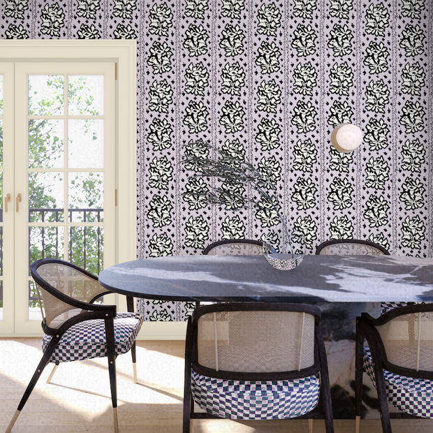 Lavender & Black Tussie Mussie Wallpaper – Double Roll | Floral Design