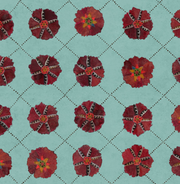 A yard of wallpaper featuring a floral pattern with red and blue flowers on a turquoise background - Bedside - Suzani Wallpaper - Non-Woven Fibre, Straight Match | Supply Showroom