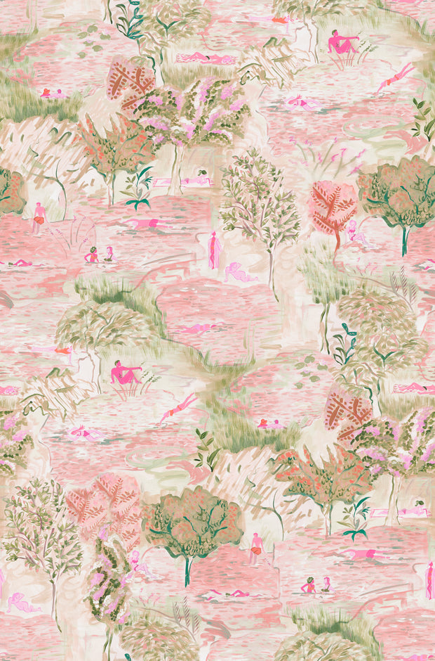 Pink Swimmers Wallpaper – Artistic Clay Coat | Sold by Yard