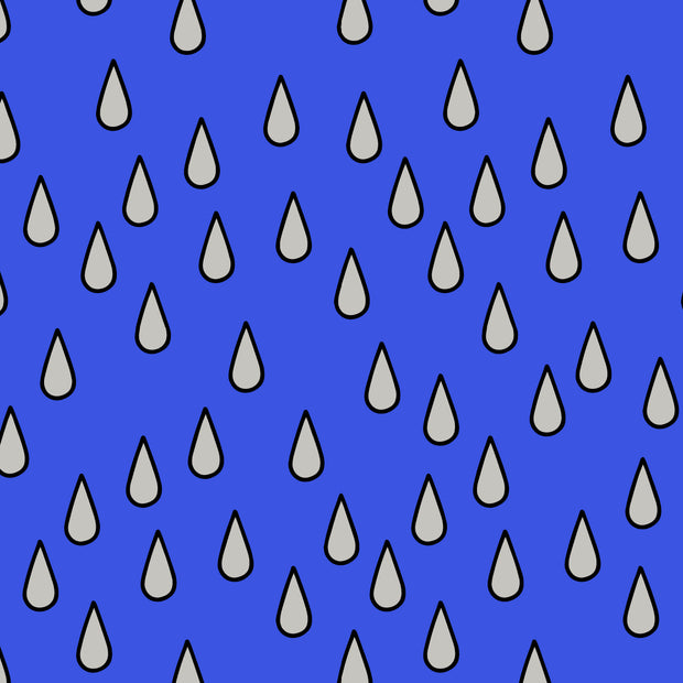 A wallpaper pattern featuring a repeated geometric shape of raindrops on a blue background - Raindrops on our Rooftops Wallpaper – Luxury Pearlescent Wall Décor