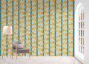 Trellis Wallpaper in Dusty Blue & Ochre | Clay Coated Roll