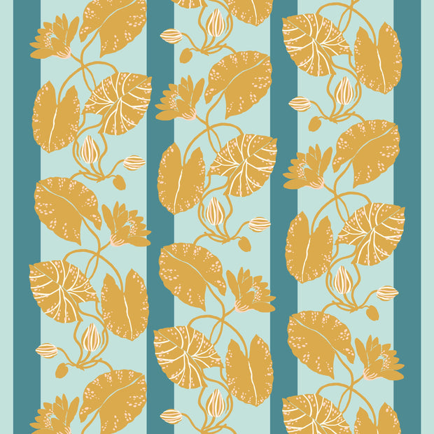 Trellis Wallpaper in Dusty Blue & Ochre | Clay Coated Roll