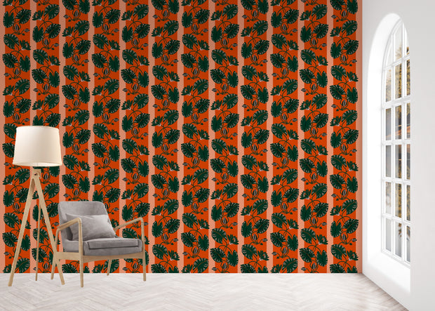 Sarah Gordon Lotus Vine in Vermillion & Deep Green - WP