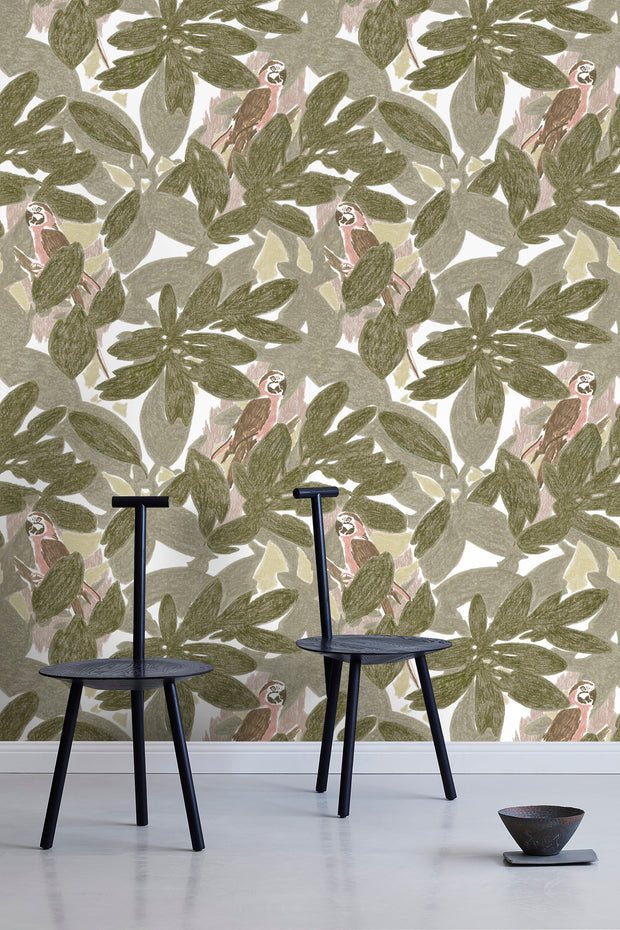 Dusk Green Tropic Wallpaper – Luxury Tropical Wall Covering by Yard