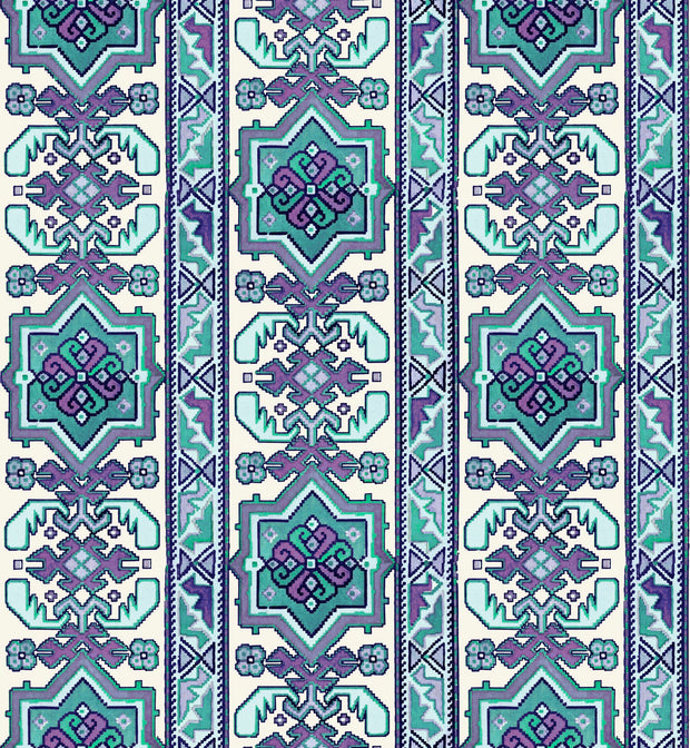 Teal & Lilac Tapestry Fabric – Linen Cotton Blend by the Yard