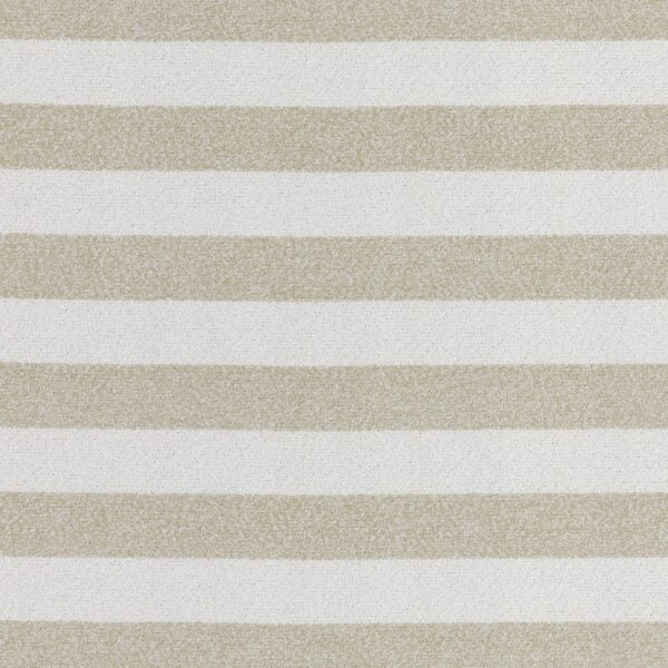 Close-up view of a fabric with a beige and white striped pattern.