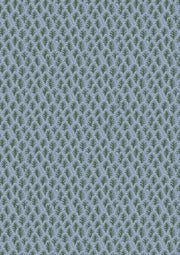 A textured blue fabric with a microprint pattern of green trees.