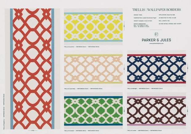 Trellis Wallpaper Border All Colorways | Coated Parchment 10m Rolls