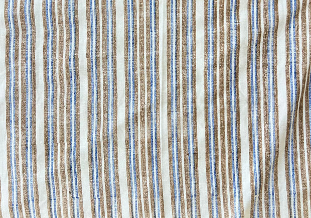 Indigo/Oyster on Ivory Triple Stripe Fabric – Cotton-Linen | Supply Showroom