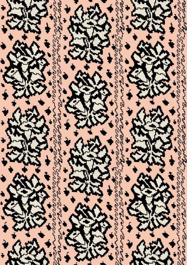 Apricot & Black Tussie Mussie Wallpaper – Double Roll | Floral Half Drop