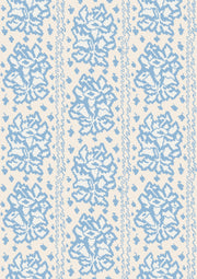 A close-up view of blue wallpaper with a floral pattern. Blue Tussie Mussie Wallpaper – Double Roll | Floral Half Drop