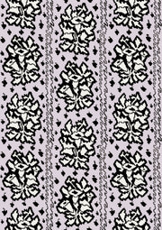 A close-up view of a wallpaper with a floral pattern in black and purple colors.
