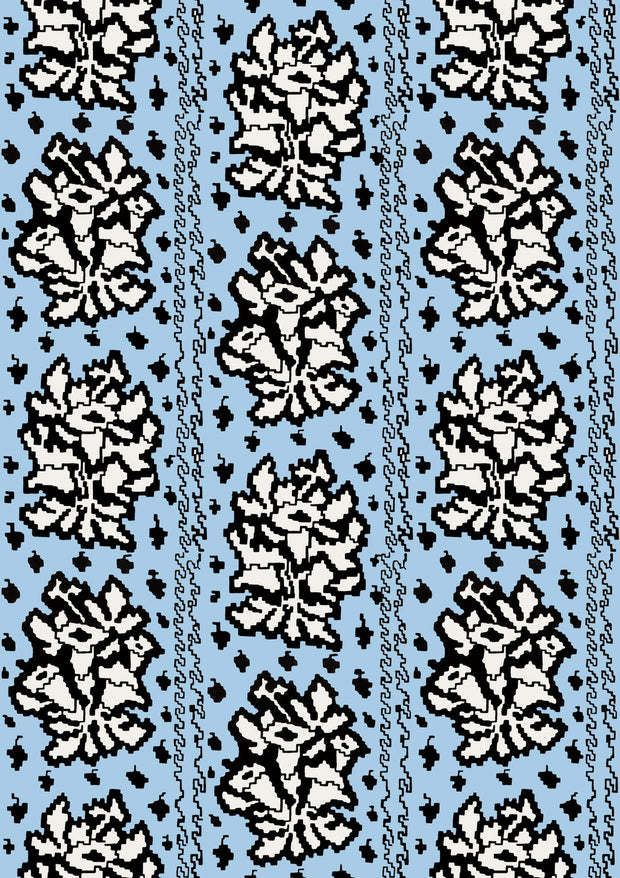 Sky & Black Tussie Mussie Wallpaper – Floral Design | Double Roll