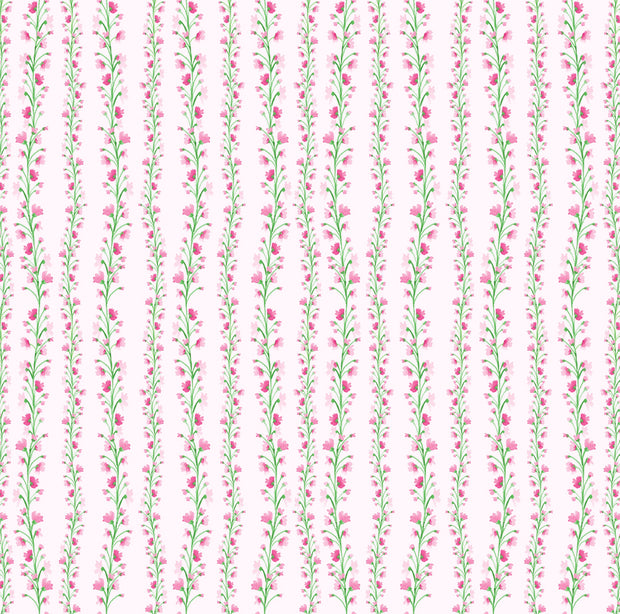 Petal Pink Twirling Blooms Fabric – Lightweight Oyster Linen, 54” Width