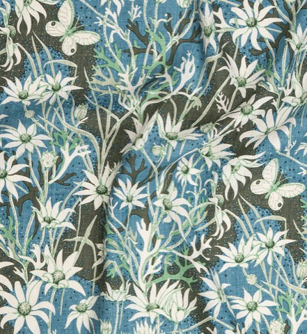 Green Flannel Flower Fabric – 100% Linen, 58" Wide, 6 Yd Min