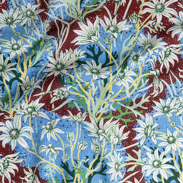 Sky Fabric – Flannel Flower, 100% Linen, 58" Width, Sold by Yard