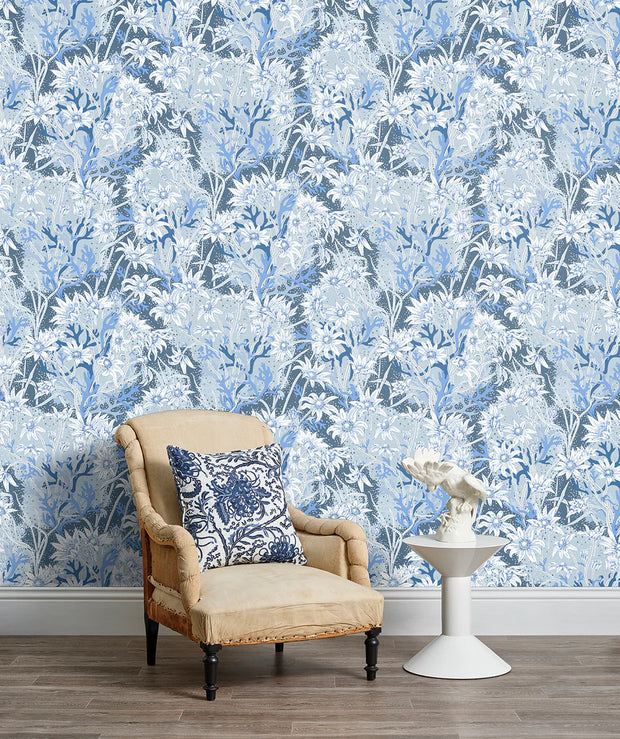 Blue Flannel Flower Wallpaper – Elegant Floral Design | Sold by Yard