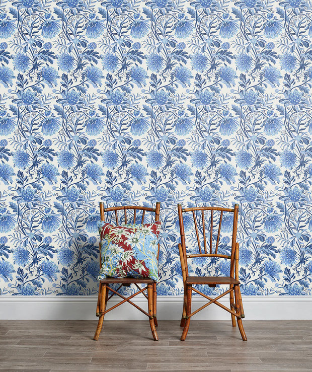 Matchstick Banksia Wallpaper – Blue | Modern Botanical Wall Design