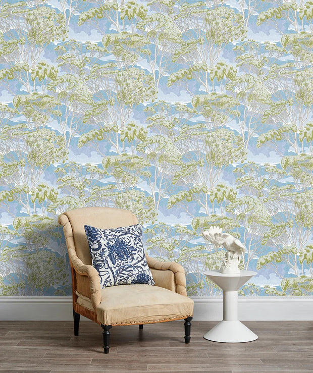 Trees Wallpaper – Blue | Modern Nature Inspired Wall Covering by Yard