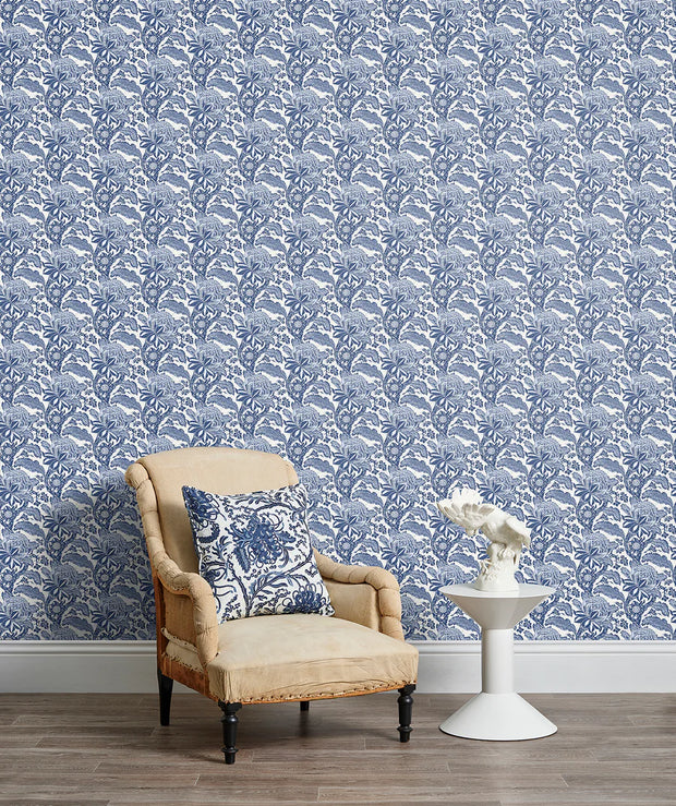 Waratah Wallpaper – Blue | Contemporary Floral Wall Covering by Yard