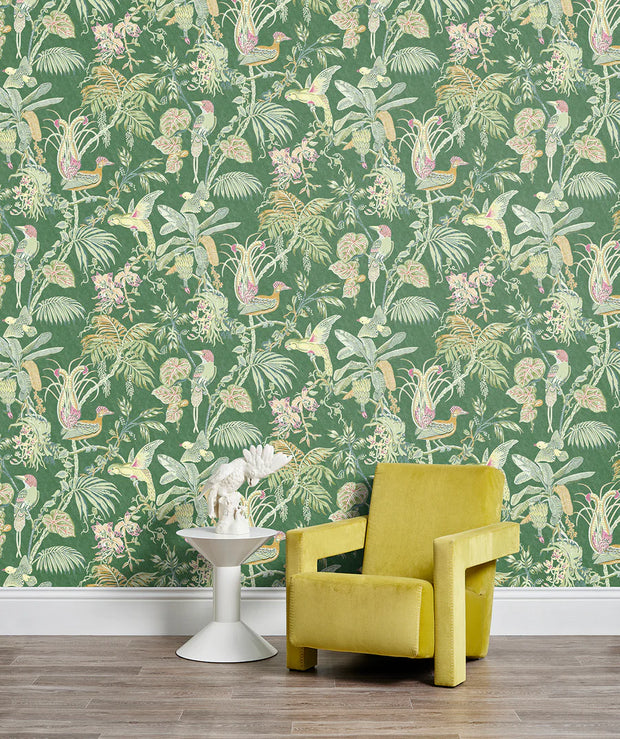 Paradise Wallpaper – Green | Tropical Botanical Wall Covering by Yard