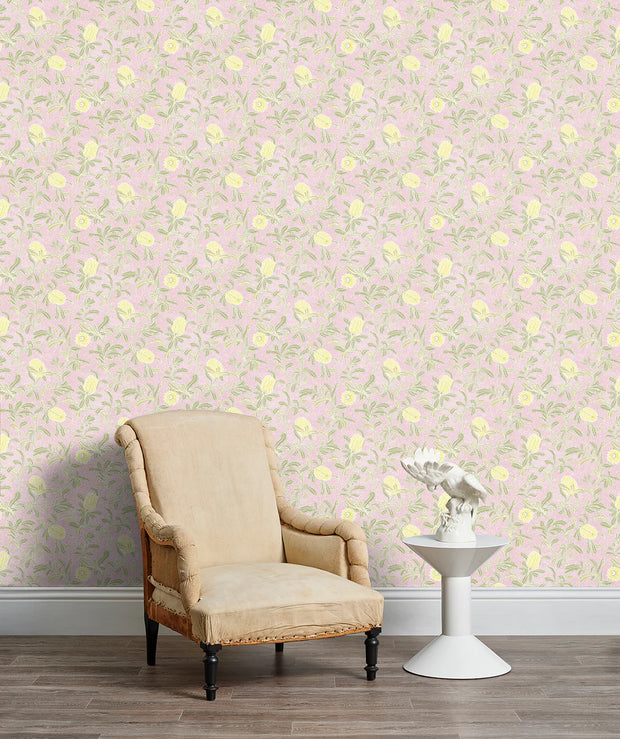 Silver Banksia Wallpaper – Pink | Elegant Botanical Wall Covering
