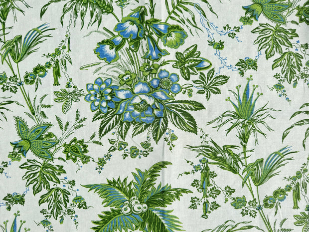 Green/Blue on Ivory Fabric - Vintage Palm | Linen-Cotton Blend | Supply Showroom