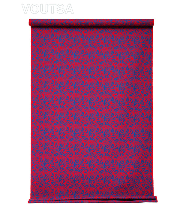 Deco Floral Performance Woven Fabric – Red and Blue, Sold by the Yard