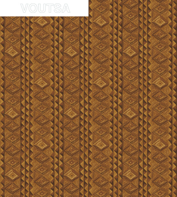A section of wallpaper with vertical diamond stripes in brown and gold colors - Tramp Vertical Diamond Stripes Wallpaper – Clay Coated | One Colorway - WP