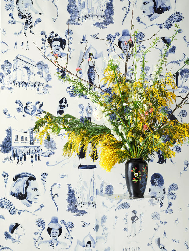 Blue Wallpaper – Trans Power Toile, 54" Wide, Clay Coated Roll