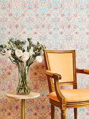 Pink and Blue Trumpet Blooms Wallpaper – Elegant Clay Coated Design