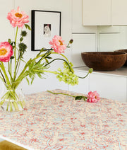 Trumpet Blooms Pink & Blue Fabric – Linen/Cotton Blend, 54" Width​