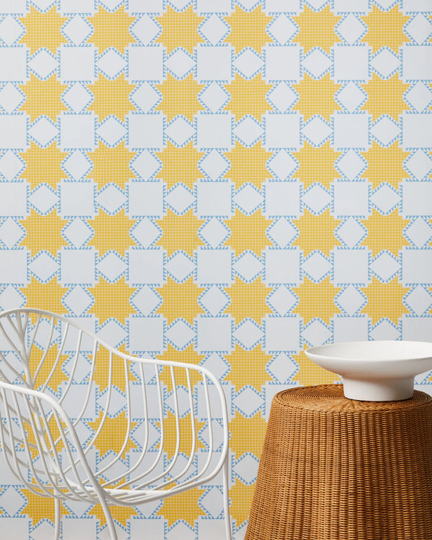 Blue & Yellow Quilted Stars Wallpaper – Voutsa x Marked | Clay Coat
