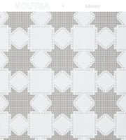 Gray and white geometric pattern with 'VOUTSA' branding - Grey & White Quilted Stars Wallpaper – Voutsa x Marked | Clay Coat