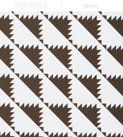 Pattern of brown and white triangles with 'VOUTSA' branding at the top - Brown & Beige Sawtooth Wallpaper – Voutsa x Marked | Screen Printed Clay Coat