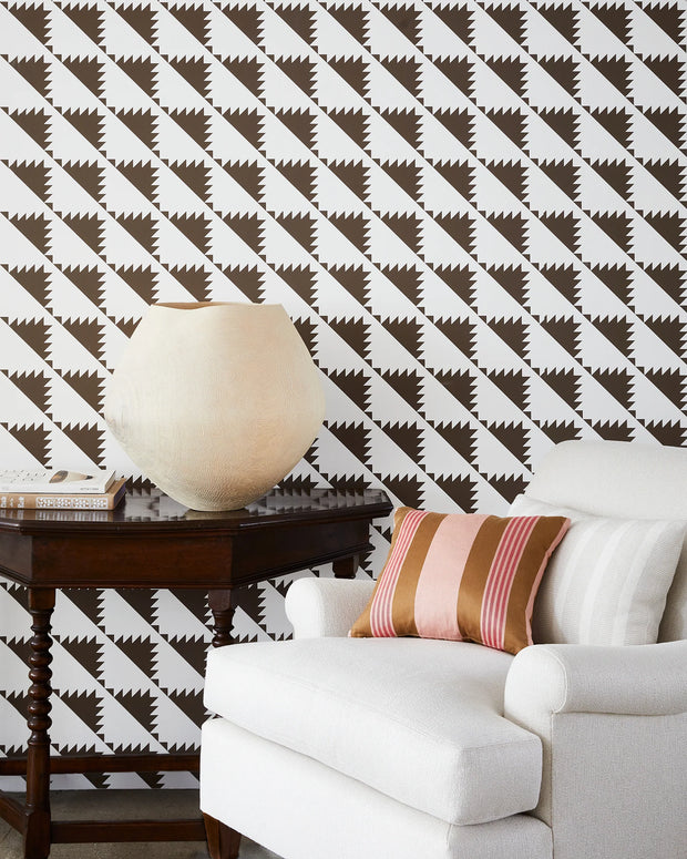 Brown & Beige Sawtooth Wallpaper – Voutsa x Marked | Screen Printed Clay Coat